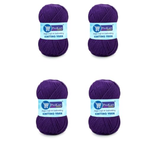 Image of ProKart Premium Woolen 4 ply Hand Knitting Wool Yarn | Fine Weight Knitted and Crocheted Soft Yarn for Sweater, Scarf, Hat, Baby Clothes, (1 Ball /100 Gram Each) (Dark Purple, 100gms x 4 Pack)
