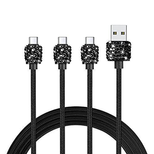 USB C Cable,Bling Crystal 3 Pack 3.3f Fast Charging USB Type C Cable,Nylon Braided Phone Charger Data Cables Compatible with Samsung Galaxy S20 S10 S9 S8 Plus Note 10 9 LG Google Pixel Moto Etc,Black