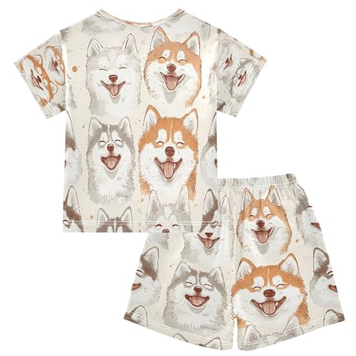 senya Dog Paw Print Happy Summer Pajamas Set Short Cotton Sleepwear 2 Piece2