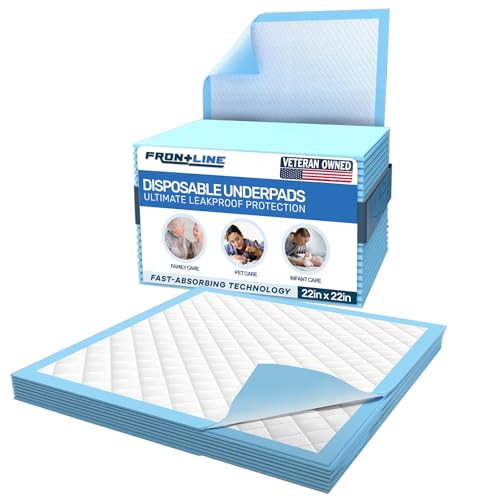 Image of FRONTLINE Disposable Pee Pads 22'' X 22'' Ultra Absorbing Premium Heavy Duty Leakproof Underpads Puppy Essentials Pet Potty Training Wee Wee Pads Waterproof Protection for Dogs, Cats, Baby