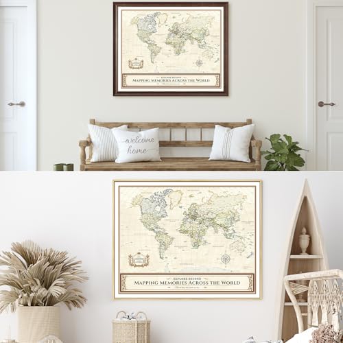 Image of DECORARTS - Personalized World Travel Map with Pins, Custom Name, Pin Board Canvas Wall Art, Colorful Classic World Decor, Optional Wood Frame, Giclee Print, Handcrafted in USA, 30x24''