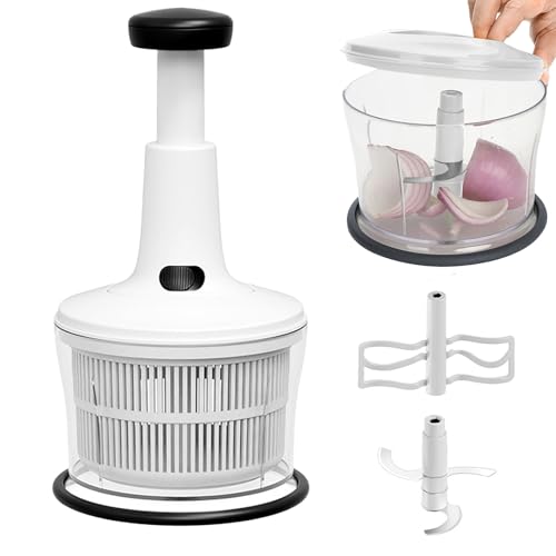 Hachoir Manuel, 1200 Ml Hachoirs Multifonction Manuel Hachoir à Oignons LéGumes Avec Panier éGouttoir Pour Hacher DéShydrater Et MéLanger 29x15,5 Cm...