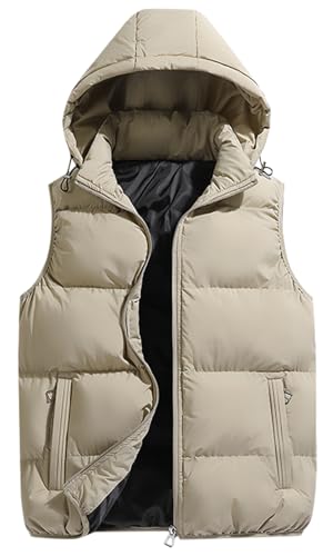 Image of SEAUR Mens Puffer Vest Warm Down Zipper Lightweight Waterproof Sleeveless Coat Jackets with Pockets Hooded