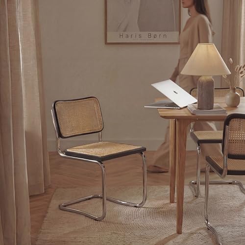 Haris Børn® Design Freischwinger Wiener Geflecht (2er Set) Schwarz – Handgefertigt in Italien - Hochwertige Rattan Stühle - Freischwinger Stühle in Rattan Stuhl Optik - 30 Tage risikofrei testen