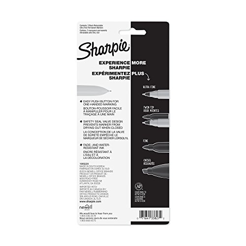 Image of Sharpie Retractable Permanent Markers, Ultra Fine Point, Black, 3 Count