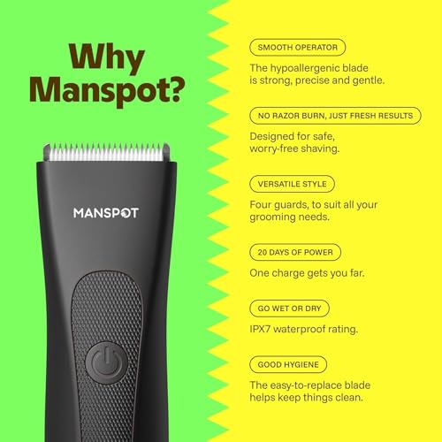 Image of MANSPOT Ball Trimmer for Men, Private Part Hair Trimmer, Pubic Hair Trimmer & Body Groomer, Ceramic Blade, IPX7 Waterproof Wet & Dry, Rechargeable Body Trimmer for Balls, Groin, Legs & Intimate Areas