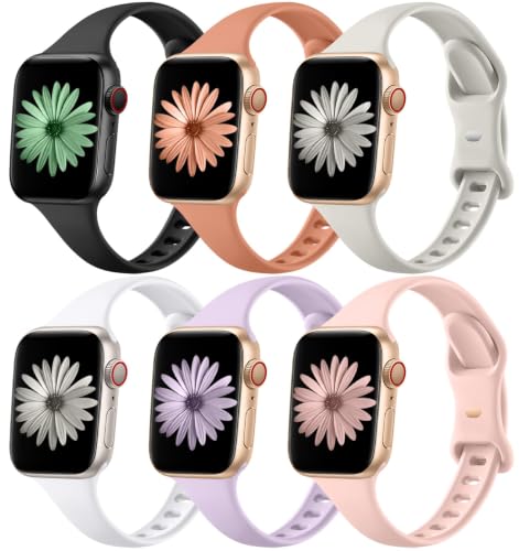 Image of Lerobo 6 Pack Silicone Sport Watch Strap Compatible with Slim Apple Watch Bands for Women Series 11 10 9 8 7 6 5 4 SE Ultra, Soft iWatch Bands for Apple Watch Bands for Women 45mm 44mm 42mm 46mm