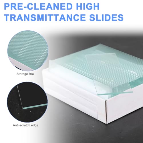 Microscope Slides and Covers Kit 50 Pcs Pre-Cleaned Blank Glass Slides for Microscopes 100 Pcs Square Coverslips Cover Glass for Experiments & Analyses