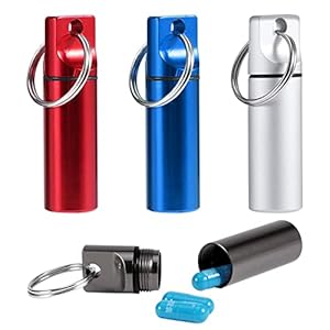 4 stuks kleine pillendoosjes sleutelhangers, mini metalen pillendoos, pillendoos, waterdicht, pillendoos, klein voor onderweg, tablettenbox, medicijndoos