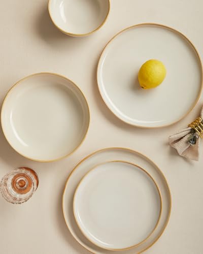 Image of Large Holiday Dinnerware Sets for 8, Ceramic Plates and Bowls Set, Kitchen Dish Set, Microwave & Dishwasher Safe Dishware, Perfect for Christmas & Thanksgiving, Yellow White