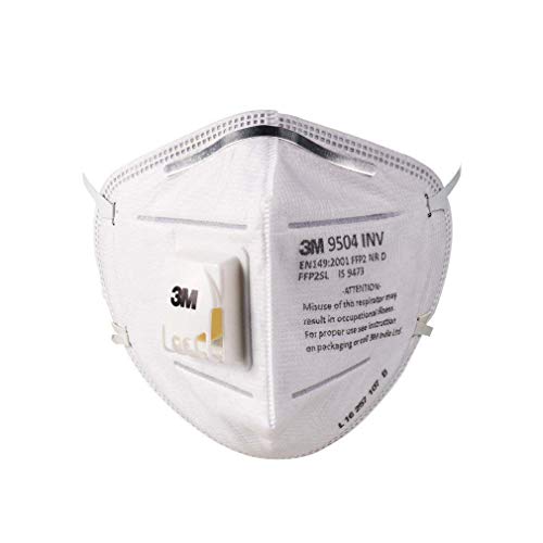 Image of 3M 9504INV Disposable Respirator FFP2 Face Mask With Filter, Non Woven Fabric, Exhalation Valve, Metal Nose Clip and Elastic Headband Disposable Anti Air Pollution Respirator (Pack of 1)