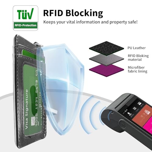 Credit Card Holder for Women, RFID Wallet Lady Men with Wrist Rope Set, PU Leather Small Womens Wallet Slim Card Organizer Gifts Girls for Travel Home Shopping Business, Red Dragon Blue4