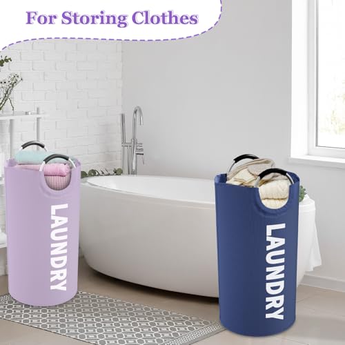 Image of Set of 2 Large Laundry Baskets for Adult, 95L Collapsible Laundry Baskets with Aluminum Handles, Portable Dirty Clothes Hampers for Bedroom, Travel, Purple + Navy Blue
