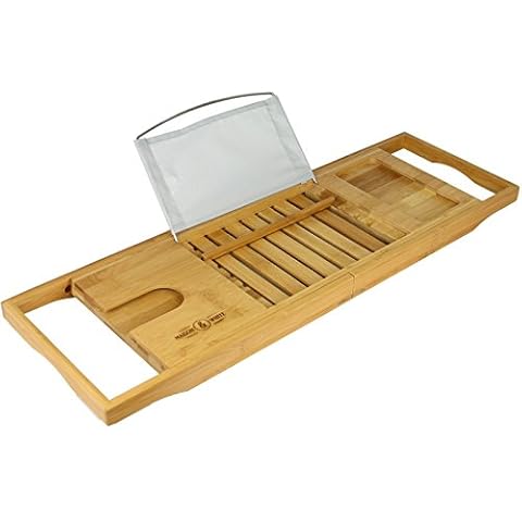 Extendable Bamboo Bath Caddy with Holders Cover