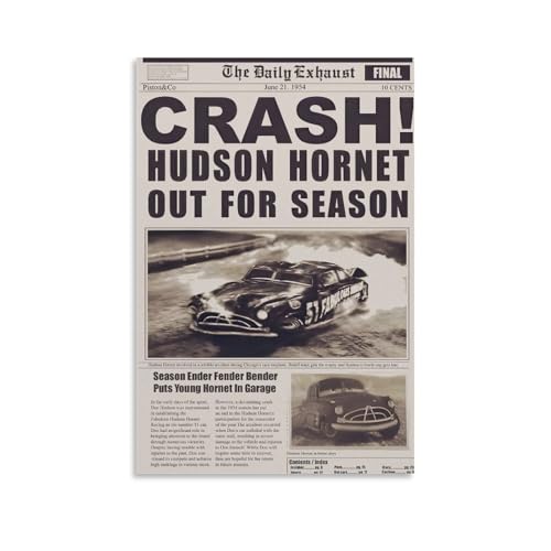 JPOSTHCZ Vintage 1980s Racing Poster 1954s Huge Crash! with Vintage Racing Cars Canvas Wall Art Aesthetic Decorative Painting Living Room，Cafes, Restaurants And Hotelsstyle 12x18inch(30x45cm)