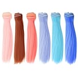 PATIKIL 20cm Doll Hair Wefts, 6Pcs Soft Synthetic Straight Hair Doll Wigs Doll Hair Extensions Accessories for Doll Making DIY Craft, Multicolor 4