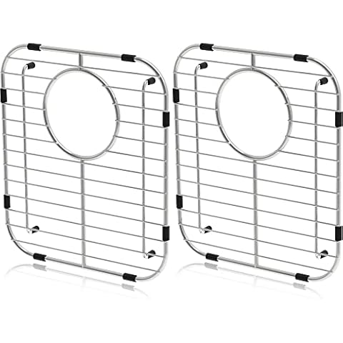 Orgneas Sink Protectors for Kitchen Sink, Universal Double Bowl Sink Bottom Grid 13.2"x11.6"x1.25", 304 Premium Stainless Steel Kitchen Sink Protector Grid Sink Grate Rack Rear Drain 2 Packs Cover