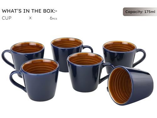 Image of Bodhi House Handcrafted Ceramic Tea Cup Set of 6 Pieces (175 Ml), Stoneware Coffee Mug, Microwave Safe Small Tea Cup, Glossy Finish, Ideal for Daily use, Casual Gatherings and Gifting, Royal Blue