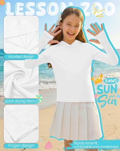 Image of 3 Pack Girls Sun Protection Swim Shirts UPF 50+ Long Sleeve Rash Guard Lightweight Quick Dry Hoodies with Thumbhole
