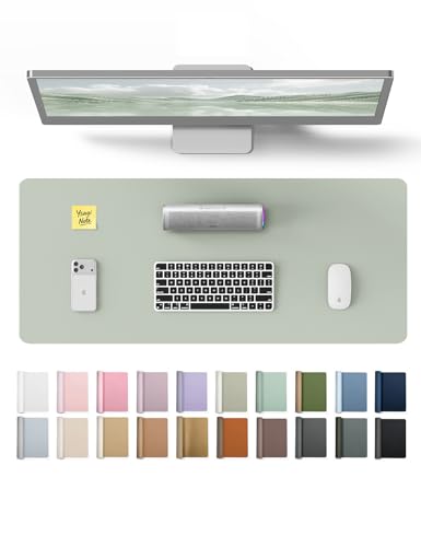 YSAGi Leather Desk Protector, Office Mat, Large Mouse Mat, Non-Slip PU Leather Blotter, Laptop Pad, Waterproof Writing Pad for Office and Home (Grayish Green, 23.6' x 13.8')