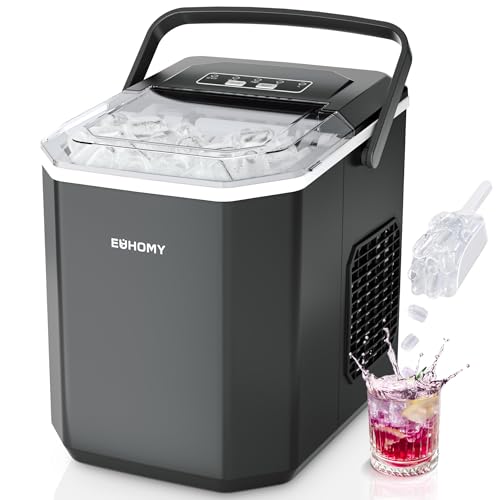 EUHOMY Eiswürfelmaschine, 9 Würfel in 6 Min, Bullet-Eismaschine, 2 Würfelgrößen, Edelstahl-Eismaschine für die Arbeitsplatte, 12 kg/Tag Eiswürfelbereiter, Schwarz, für Zuhause/Küche/Büro/Wohnmobil