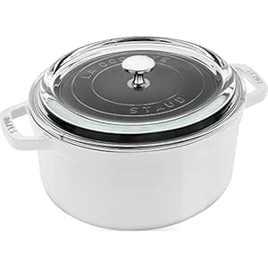 STAUB Cast Iron Dutch Oven 4-qt Round Cocotte with Glass Lid, Made in France, Serves 3-4, White
