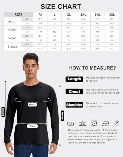 3 Pack Herren Langarmshirts Baumwolle T Shirt Rundhals Basic Longsleeve Ideal für Arbeit Freizeit Unterhemden Sport Cotton Langarm Tshirt Set Männer Schwarz/Marineblau/Dunkelgrau L