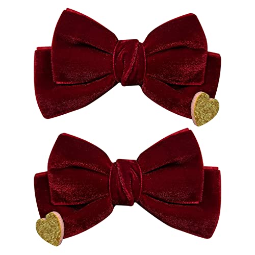 Cute Velvet Hair Bows Burgundy Red Ribbon Alligator Clips Small Handmade Early Spring Ponytail Holder Decor Accessories For Little Teen Toddler Baby Girls School Kids Gift #TOP27