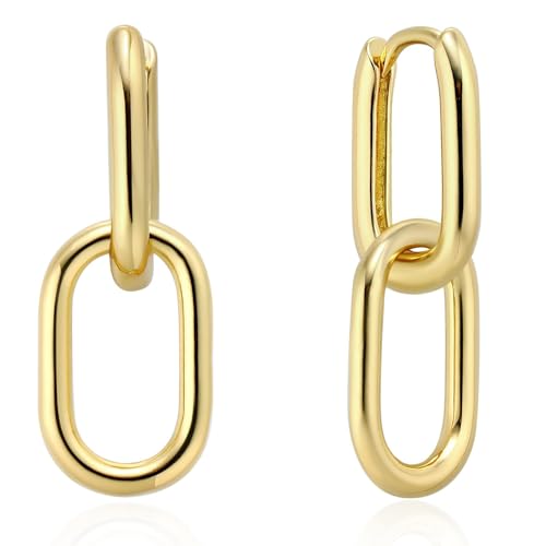 WOZNU Brincos mulher prata 925, 14 K brincos aro mulher duplo brincos de aço inoxidável, brincos dourados 14 K brincos aros dourados, Titânio