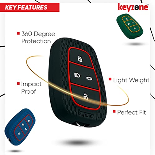 Image of keyzone Striped silicone key cover and keychain compatible forPunch.EV,Altroz,Nexon.EV,Punch,Tigor.EV,New Safari,Tiago.Ev,Nexon,Harrier,Tiago,Tigor 4 Button Smart Key(Black with R /B LT KH)
