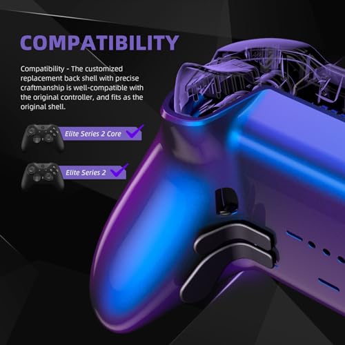 Image of eXtremeRate Replacement Bottom Shell Case for Xbox Elite Series 2 Controller, Chameleon Purple Blue Back Housing Shell Cover for Xbox Elite Series 2 Core Controller Model 1797 - Without Controller