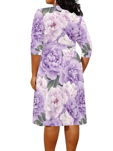 Image of PinkPatty Women's Plus Size Maxi Dress Print 3 /4 Sleeves V Neck Party Sundress Wedding Guest Dresses
