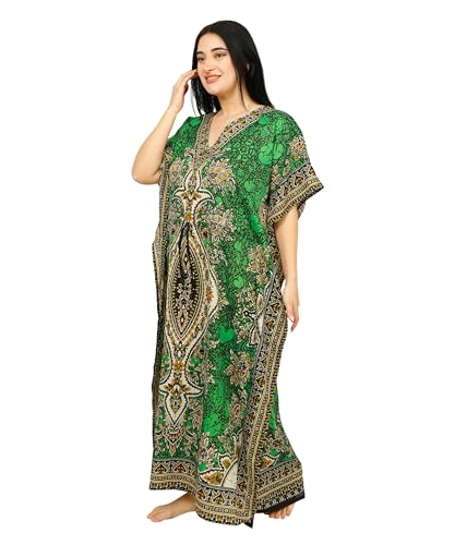 Ladies Long Kaftans Kimono Maxi Style Dresses Women in Regular to Plus Size Cover up (Green)4