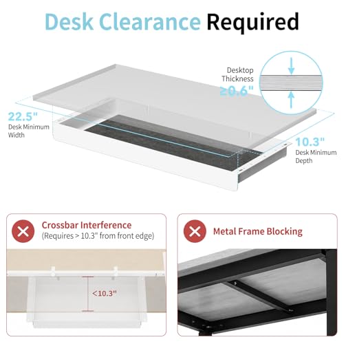 Image of Under Desk Drawer,20.1 inch Carbon Steel Slide-Out Under Table Storage Organizer With Full Extension Ball-Bearing Slides,Undermount Drawer For Standing Desk & Home Office,White