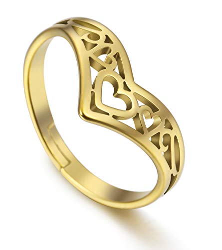 Amaxer Anillo de Mujer Oro Forma de Corona Ajustable Anillo de Corazón Celta de Acero Inoxidable Cover