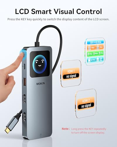 Image of MOKiN LCD USB C Docking Station Dual Monitor, 12 in 1 Laptop Docking Station Dual HDMI with 8K@30Hz, PD 100W, 2500Mbps, 5 * 10Gbps USBA /C 3.1, SD /microSD Card Reader, USB C Adapter for HP /Dell /Lenovo