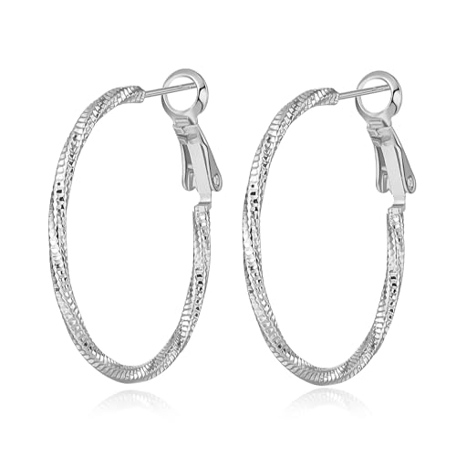 DAILY VIBES Thin Big Gold Hoop Earrings for Women Dainty 925 Sterling Silver Post Loop 14k Gold Plated Diamond-Cut Twisted Large Hypoallergenic Hoop Earrings for Women