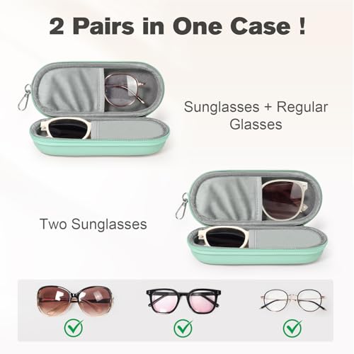 Image of Double Eyeglasses Case, Dual Glasses Sunglasses Organizer with Zipper Closure, Eyewear Storage Box for Men Women Travel
