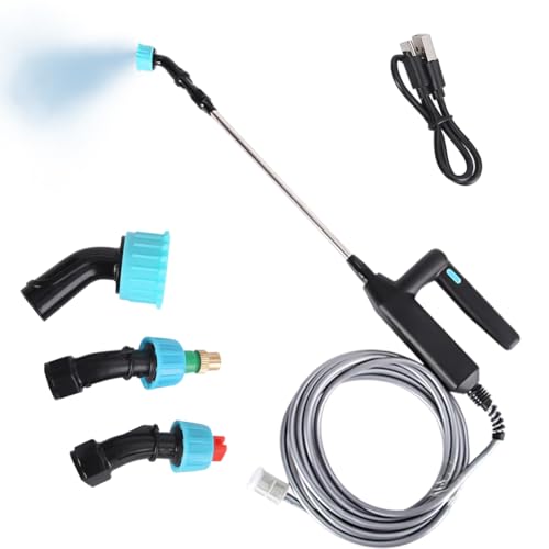 Pulverizador Eléctrico para Plantas, Fumigadora Pulverizador a Presión con 3 Boquillas Regulable, USB Recargable,Sulfatadora Bateria para Regar Plantas Jardín y Lavado de Coches (5M Manguera)