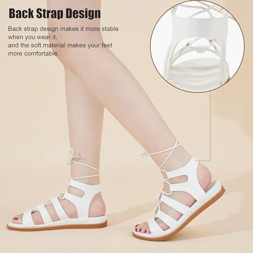 Image of HARENCE Summer Flat Sandals for Women: Comfortable Strappy Cross Lace Up Gladiator Flats Shoes Dressy Casual Non Slip Walking Sandal