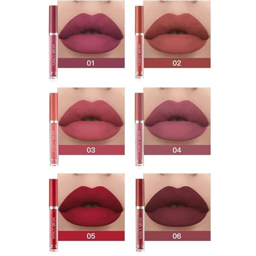 Image of NANCY AJRAM 6Pcs Liquid Matte Nude Lipstick Set - Velvet Waterproof Mini Lipstick Kit for Women, Non-Stick Formula