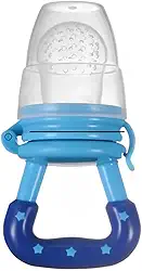 Mordedor Alimentador de Frutas para Bebê, Silicone com Tampa Protetora, Rosa e Azul, Design Estrelado (Azul)