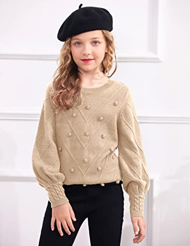 Arshiner Kid Girls Crew Neck Lantern Sleeve Sweater Cute Jumper Top Pullover Outwear 5-13 Years2