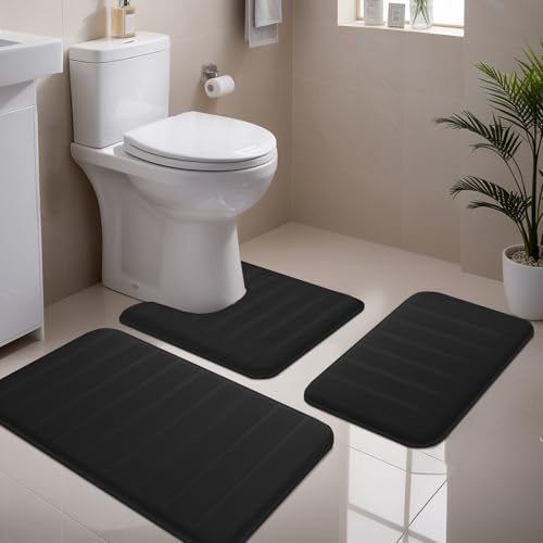 NAKIHOUSE Badematte Set 3-teilig aus Memory Foam, rutschfest & Saugfähig,...