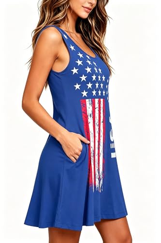 Image of Roshop Womens Juneteenth Flag Sleeveless Dress 4th of July Patriotic Swing Sundress with Pockets