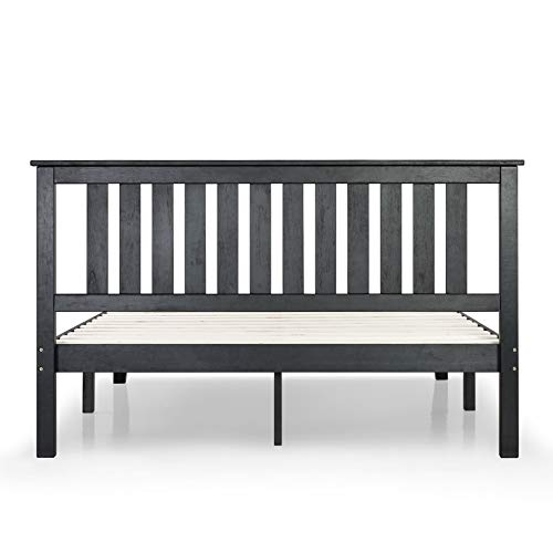 Mellow Marley 14 Inch Solid Wood Platform Bed with Paneled Headboard, Ebony Black, Queen