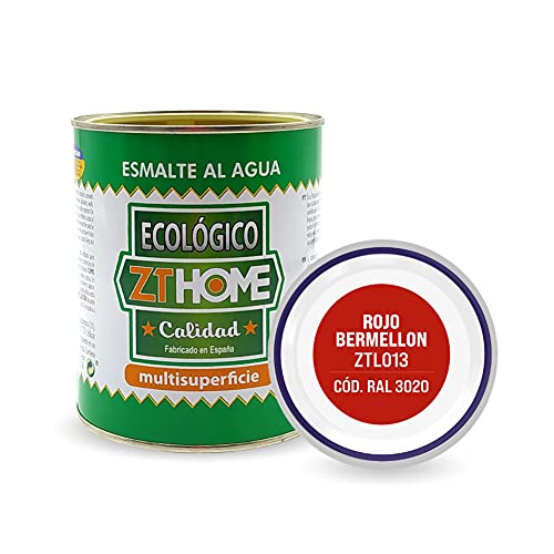 Pintura acrilica Ecológica al agua Barniz Mate madera, metal, radiadores, aluminio / Esmalte al agua / cunas, muebles, azulejos puertas exterior-interior 750ml(Rojo Bermejon)