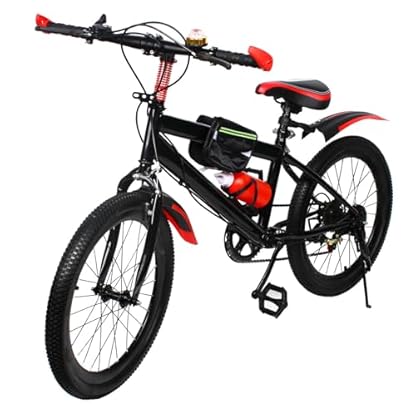 YQCXG Mountainbike 20 Zoll Kinderfahrrad Fahrrad mit Schutzblechen 7-Gang Carbonstahl MTB Unisex Mädchen Jungen Junior Fahrrad mit Kessel & Halter, Doppelscheibenbremse Fahrrad Rot Fahrr