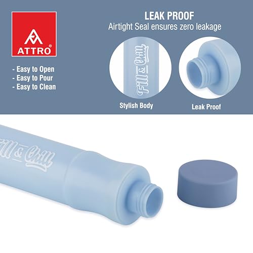 Image of ATTRO Crazy 1000ml Water Bottle - Round Plastic Fridge Bottle - Airtight, Leak-Proof, BPA-Free, Freezer Safe Durable & Lightweight - Set of 2 Grey - Ideal for Home & Office