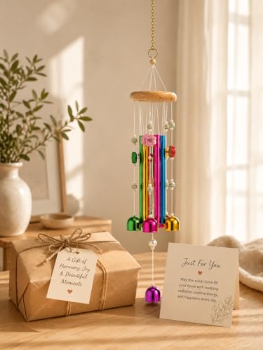 Image of Decorative Wind Chime for Home | Wooden House with Bells Colourful Beads | Positive Energy Balcony Living Room Hall Garden Home Decor (Multicolor)